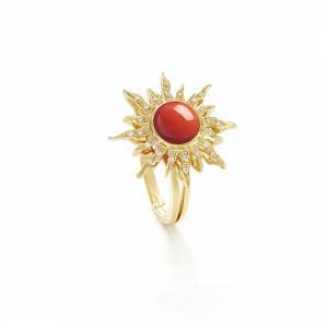 anello in oro giallo corallo e diamanti